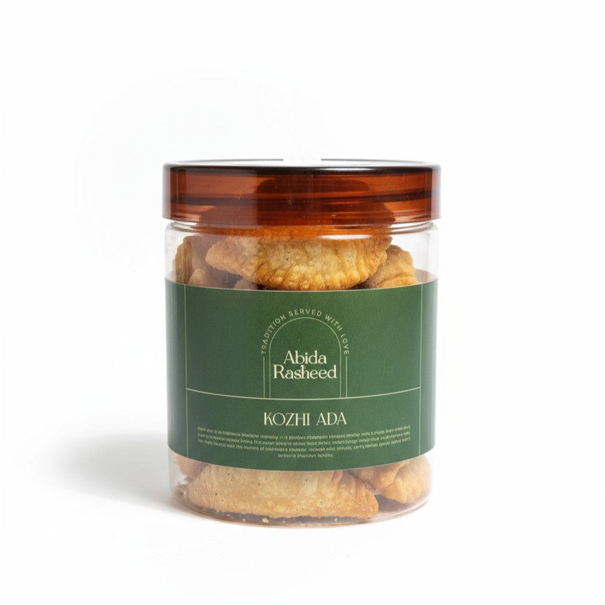 Jar of snacks with a green label on a white background