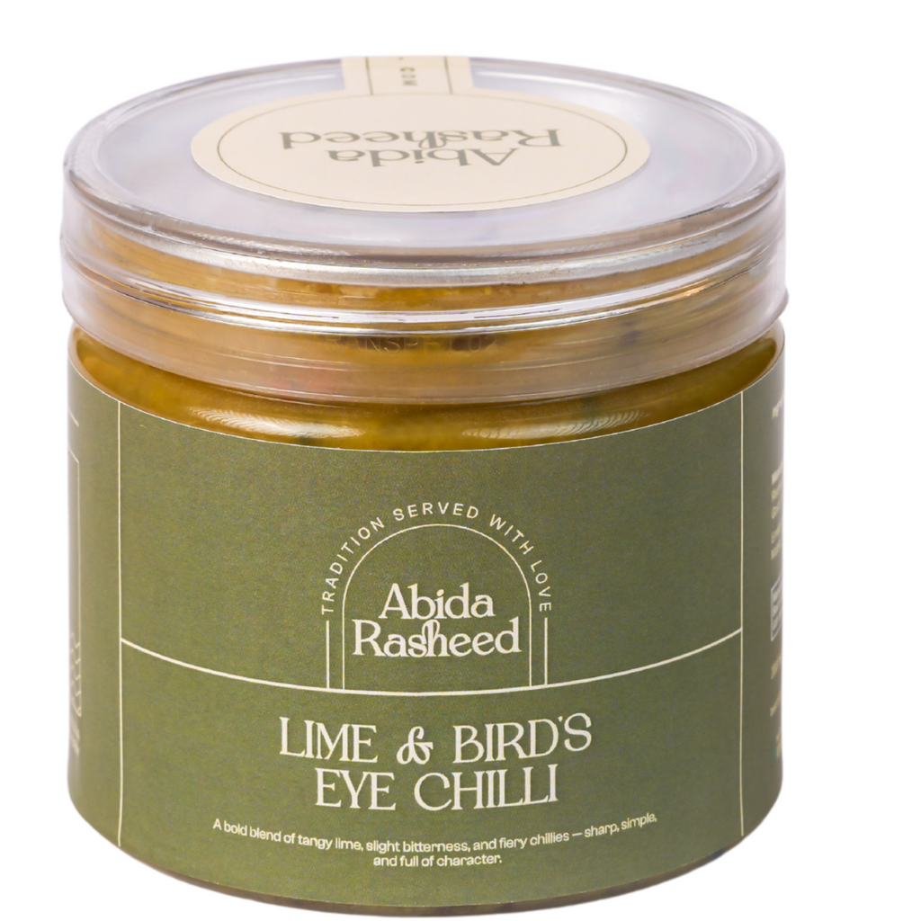 Jar of Abida Rasheed Lime & Bird's Eye Chilli on a white background