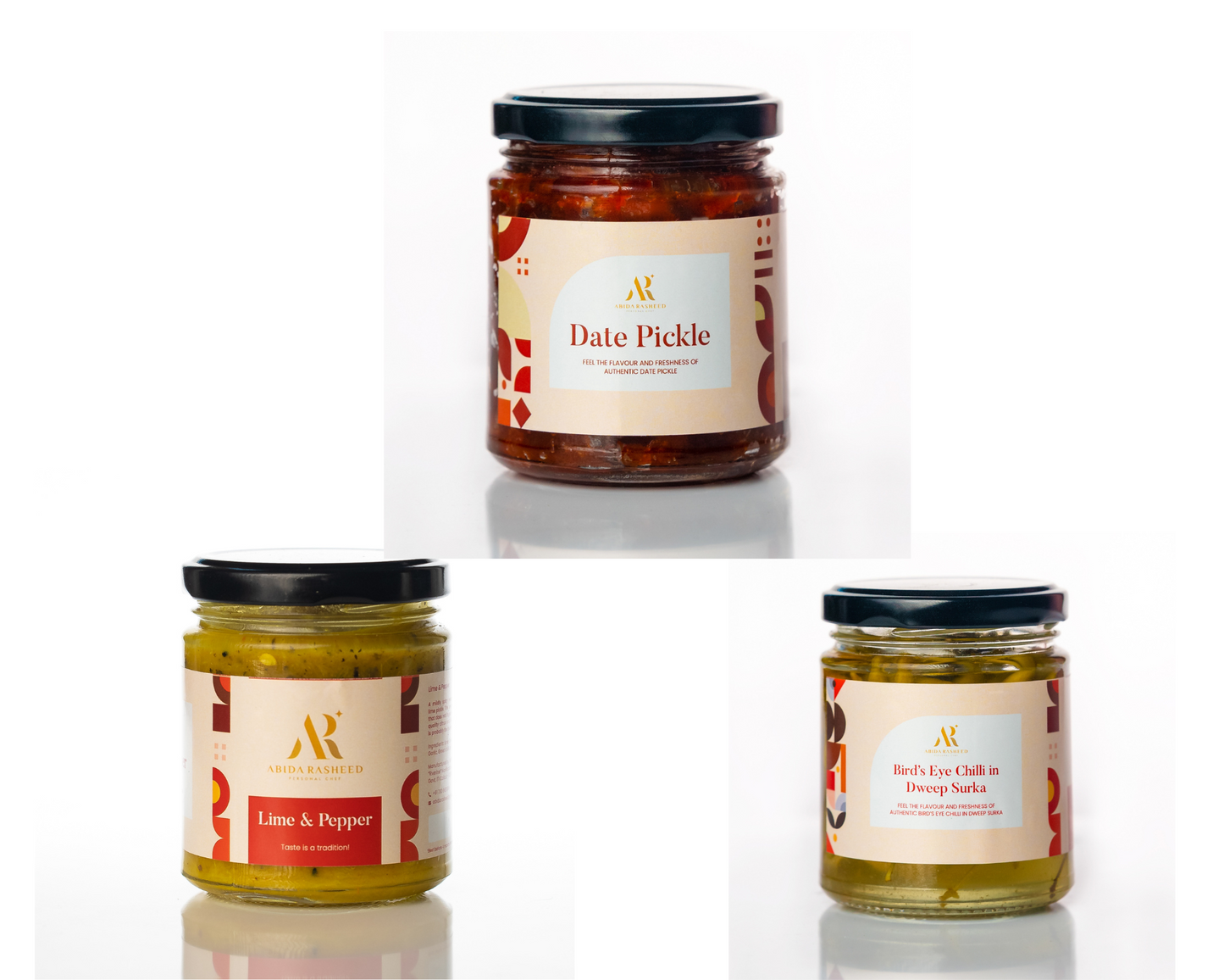 Abida Rasheed Home-Made Pickle Combo | Date Pickle |Lime and Bird's Eye Chilli Pickle|Bird's Eye Chilli in Dweep Surka