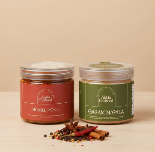 Abida Rasheed Home-Made Pickle & Masala Combo | Garam Masala 75g | Mussel Pickle 200g